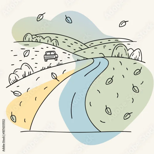 Obraz Autumn Leaf-Covered Road with Pickup Truck