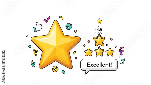 Golden star rating system showing excellent customer feedback and high satisfaction scores