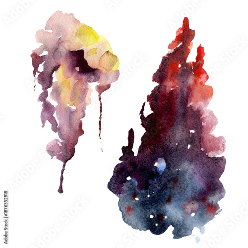 Quadro su tela Deep watercolor drip in burgundy and indigo tones, pastel splash with vertical flow of flowers, silk fabric or aroma trails