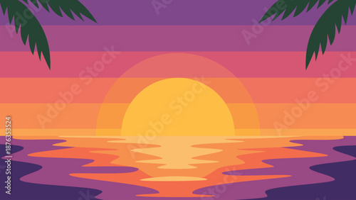 Vibrant Tropical Sunset Palm Beach