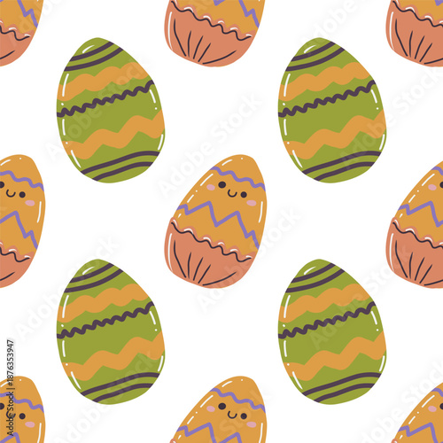 Cute hand drawn Easter seamless pattern with painted easter eggs. Festive vector background.