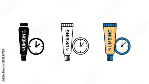 An illustration of numbing cream tubes with clocks