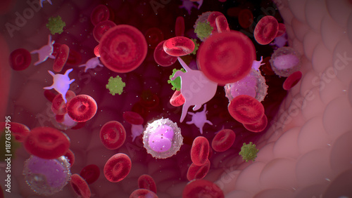Viral Particles Flowing in The Blood Circulation