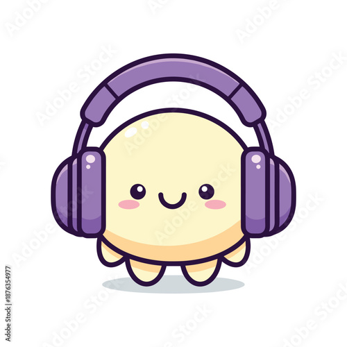 Cute Cartoon Character Wearing Purple Headphones Illustration