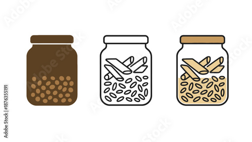 Three jars of food on a white background for healthy eating