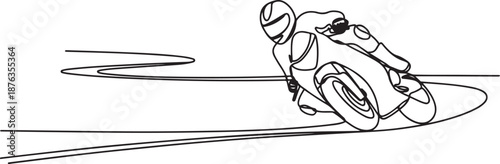 Single continuous line drawing of young superbike racer practice leaning at circuit track. Motogp tournament concept. one line Icon drawing