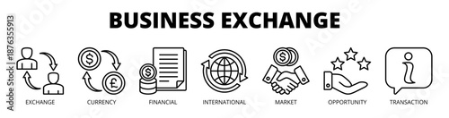 Business exchange web banner icon vector illustration concept for financial transactions with icon of exchange, currency, financial, international, market, opportunity, and transaction.