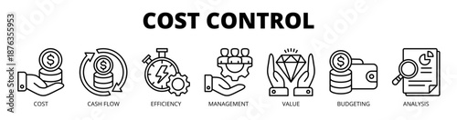 Cost control web banner icon vector illustration concept for budget management with icon of cost, cash flow, efficiency, management, value, budgeting, and analysis.