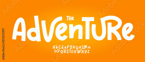 Adventure font modern bouncy typeset, lively friendly alphabet. Playful cheerful letters in Los Muertos Mexican style for menus, labels, signage, ads, crafts and comic book. Vector typographic design