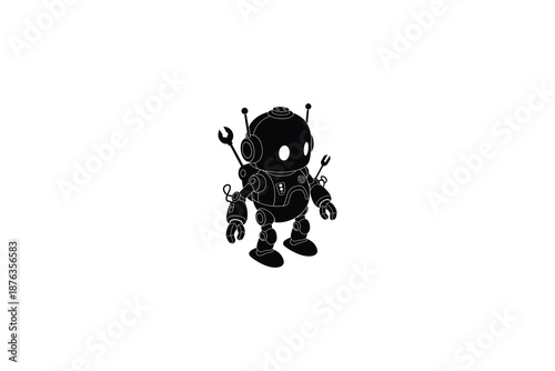 robot character with tools for maintenance and repair work standing alone