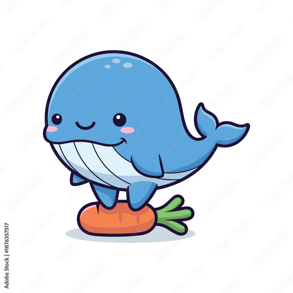 Fototapeta premium Cute Cartoon Whale Standing on Carrot Illustration