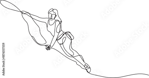 Single continuous line drawing of young muscular climber woman climbing hanging on mountain grip. Outdoor active lifestyle and rock climbing concept. one line Icon drawing