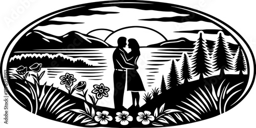 Couple on Cliff at Sunset