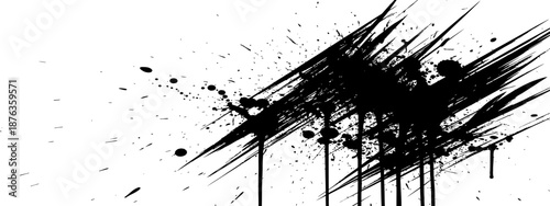 Chaotic Black Paint Splatter and Drips Grunge Effect Vector Background Element