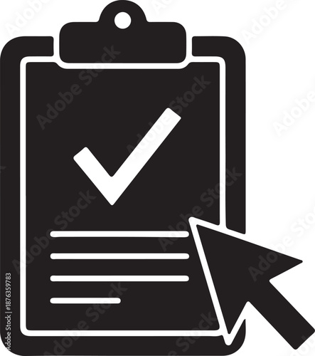 Clipboard with checklist and cursor clicking