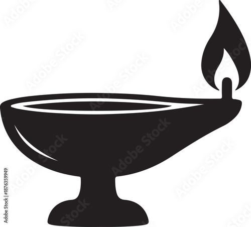 Traditional oil lamp with flame