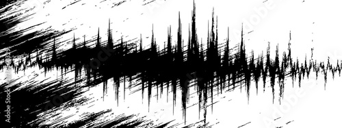 Abstract Distorted Audio Waveform Pattern with Grunge Brush Stroke Texture Black and White