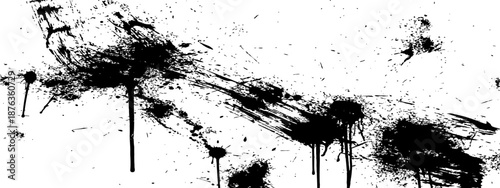 Black Grunge Paint Splatter and Ink Drips Vector Texture