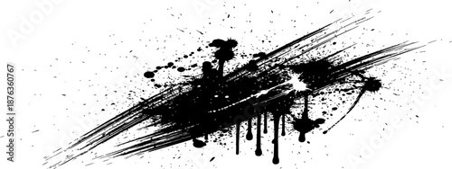 Dynamic Black Grunge Splatter and Brush Stroke Abstract Design Element