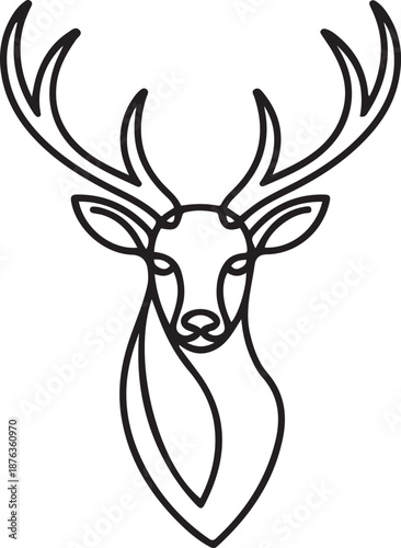 Single continuous line drawing of elegance head deer for national zoo logo identity. Luxury buck mascot concept for animal hunting club. one line Icon drawing