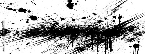 Abstract Black Ink Splatter and Dripping Paint Grunge Background Element Brush Stroke Vector