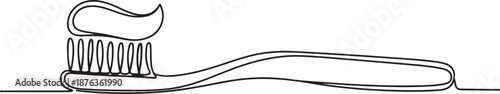 Single one line drawing toothbrush with toothpaste. Dental care equipment at home. Brushing teeth. Teeth care concept. one line Icon drawing