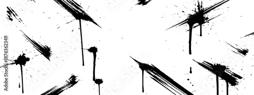 Black Ink Splatter and Brush Stroke Seamless Pattern Grunge Vector Background