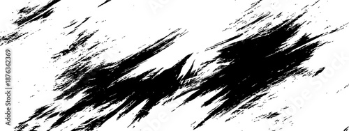 Black ink grunge brush stroke texture background High contrast vector overlay element for distress and artistic effects