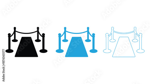 Three stylized icons depict a red carpet event with stanchions and ropes.