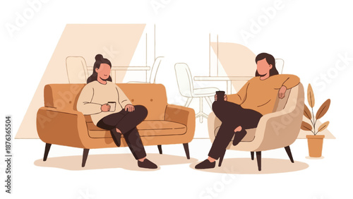 Flat 2D vector illustration of office break time