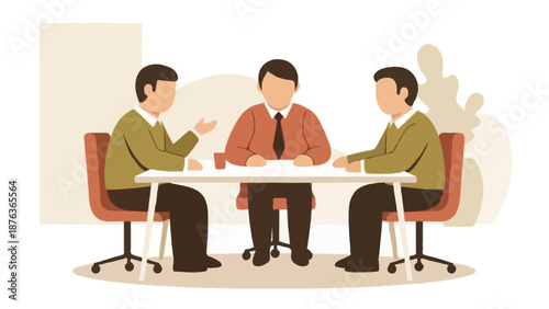 Flat 2D vector illustration of a startup team brainstorming session
