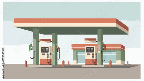 Flat vector illustration of a generic gas station concept