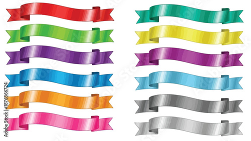 Collection of colorful ribbons in various shades arranged in neat rows