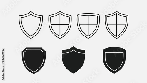 A collection of shield icons in varying styles and designs