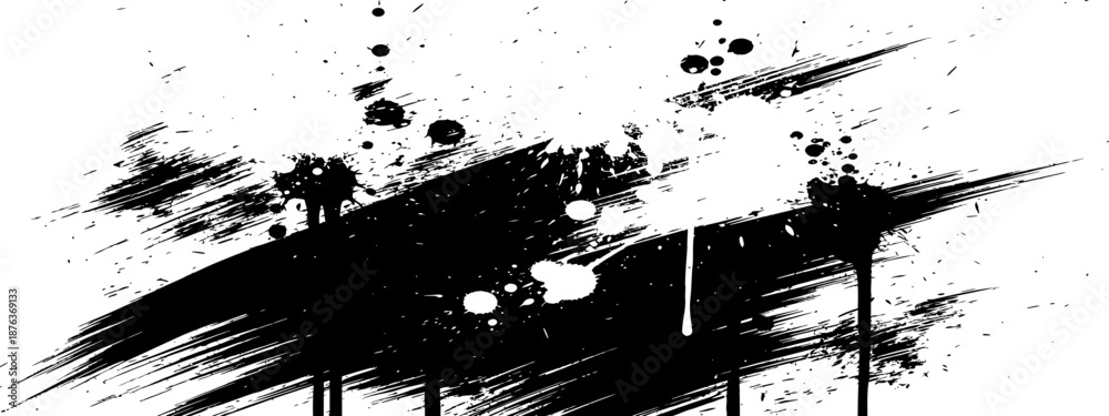 Naklejka premium Black Ink Brush Stroke and Splatter Grunge Vector Background Element