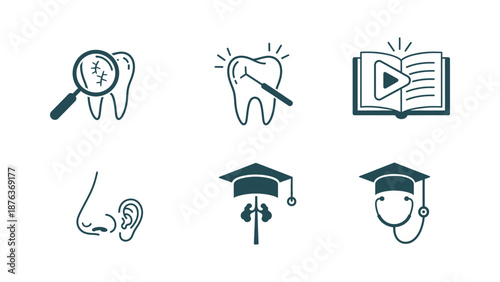 A comprehensive collection of medical and education icons representing healthcare and learning