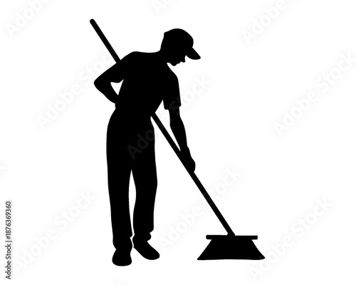 black silhouette of a man sweeping, vector illustration
