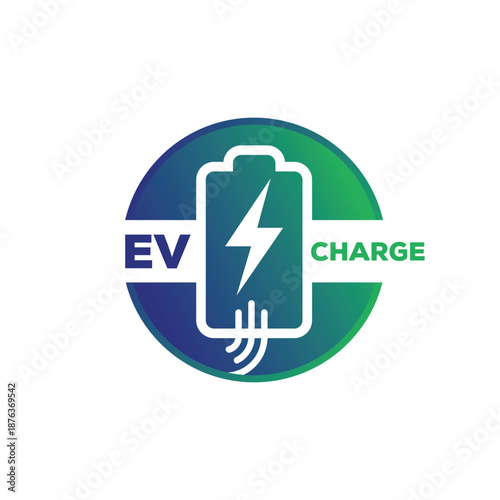 Electric vehicle charging with Lightning Bolt icon in Battery outline Symbol logo vector design concept. EV Battery logotype symbol for Electric Car, EV station, ui, web, dev business, infographic.
