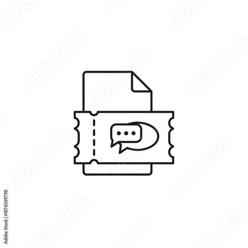 Close-up of a movie ticket with a speech bubble icon on a white background