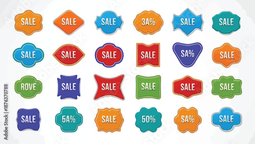 Colorful collection of various sale and promotion labels with percentage discounts