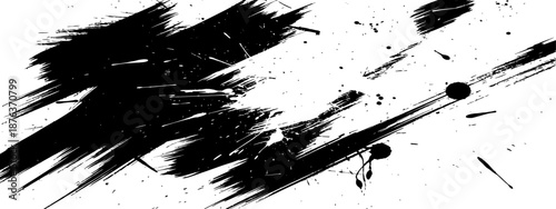 Black Grunge Paint Brush Strokes and Splatters Overlay Vector Texture Design Element