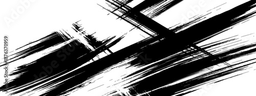 Dynamic Black Ink Brush Stroke Cross Texture Grunge Overlay Vector Background