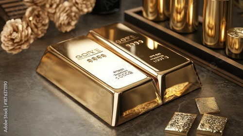 Stacked gold bars wealth finance investment concept 4K HD Video