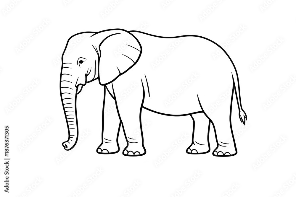 Obraz premium Elephant outline illustration on transparent background drawing animal.