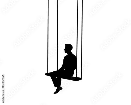 silhouette of a man sitting on a swing, self-reflection, vector illustration
