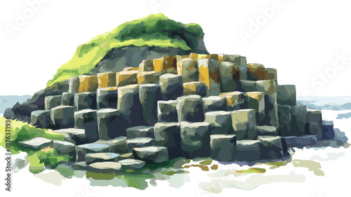 Giants Causeway. Giants Causeway watercolor vector illustration