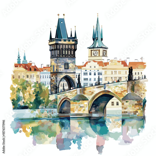 Charles Bridge. Charles Bridge watercolor vector illustration
