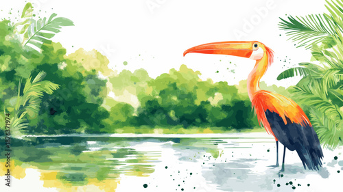 Pantanal Wetlands - Mato Grosso. Pantanal Wetlands - Mato Grosso hand drawn watercolor illustration