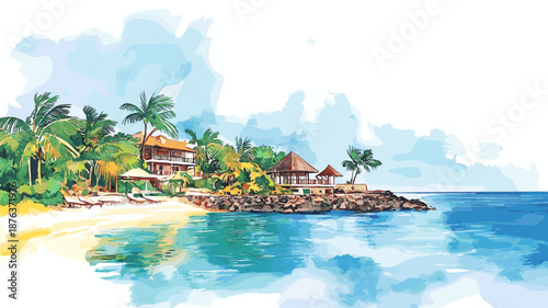 Montego Bay. Montego Bay hand drawn watercolor illustration