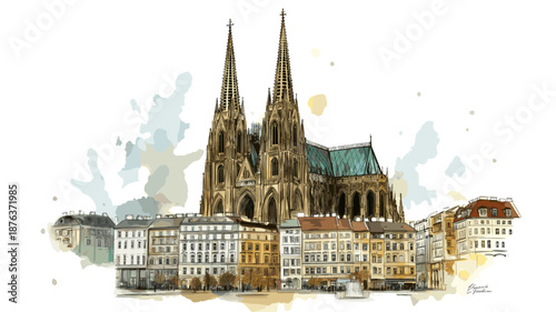 St. Stephens Cathedral. St. Stephens Cathedral watercolor vector illustration